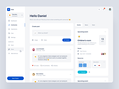 Community app architecture card cards chat community dashboard design event events interior minimal overview product ui ux web web app webdeisgn workspace