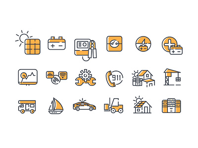 Icons about solar battery system color design flat graphic art home illustration minimal orange simple simple design sun vector