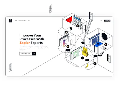 Illustrations for luhhu.com abstract automation black and white branding cartooning color concept drawing illustration isometric landing page marketing remote shapes web design zapier