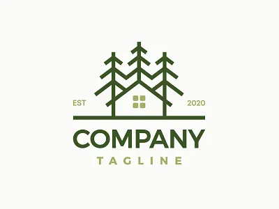 House In Nature Logo Design accommodation branding buildings cabins chalets forests houses lodges logo for sale logotype modern natural nature professional spruce tourism touristic trees visual identity woods