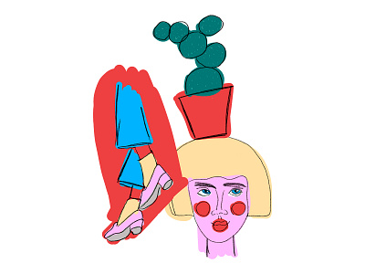 dancing cactus me cactus color crazy dance dancer face girl illustraion love market me party pencil pink procreate sometimes vintage