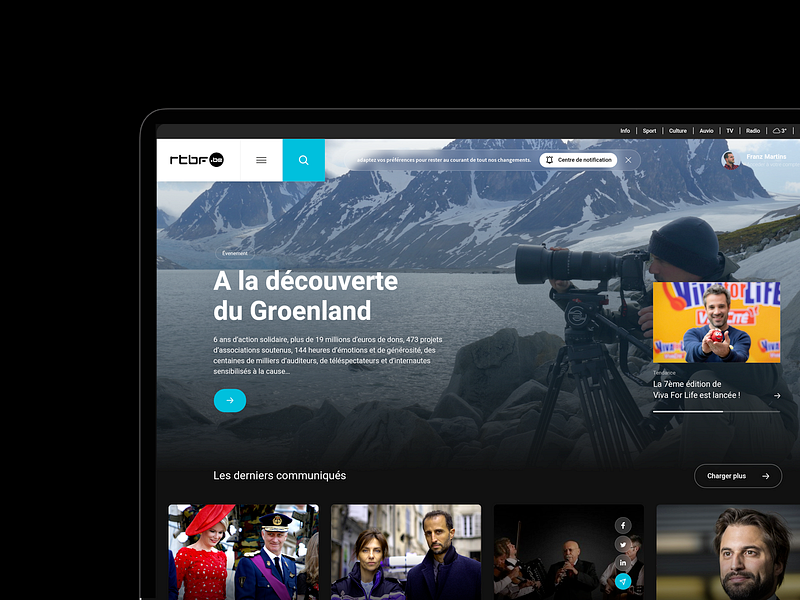 Optimised experience for RTBF Pro. card design news news card platform search tool ui ux video video card webdesign website