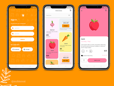 Online Grocery App UI app design flutter mobile mobile app mobile app design mobile design mobile ui ui ui ux ui design uidesign uiux ux ux ui ux design uxdesign uxui