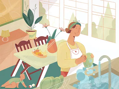 In the kitchen art chracter design editorial illustraion procreate product vector