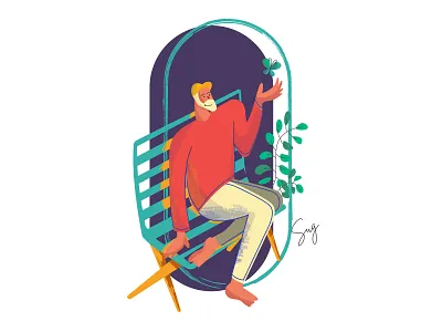 Illustration Concept Mindfulness adobe illustrator butterfly chair creative design flat illustration illustration man park sitting web illustration