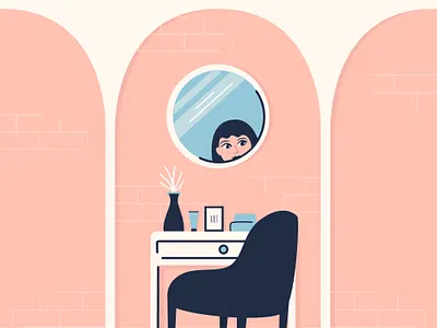 Girl with makeup ai character flat girl illustration makeup minimal mirror pink vector