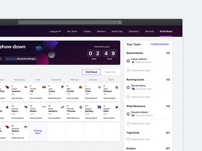 Shakitz Fantasy Football - Draft Room 🏈 draft draftroom interface nfl nfl fantasy sports ui ux