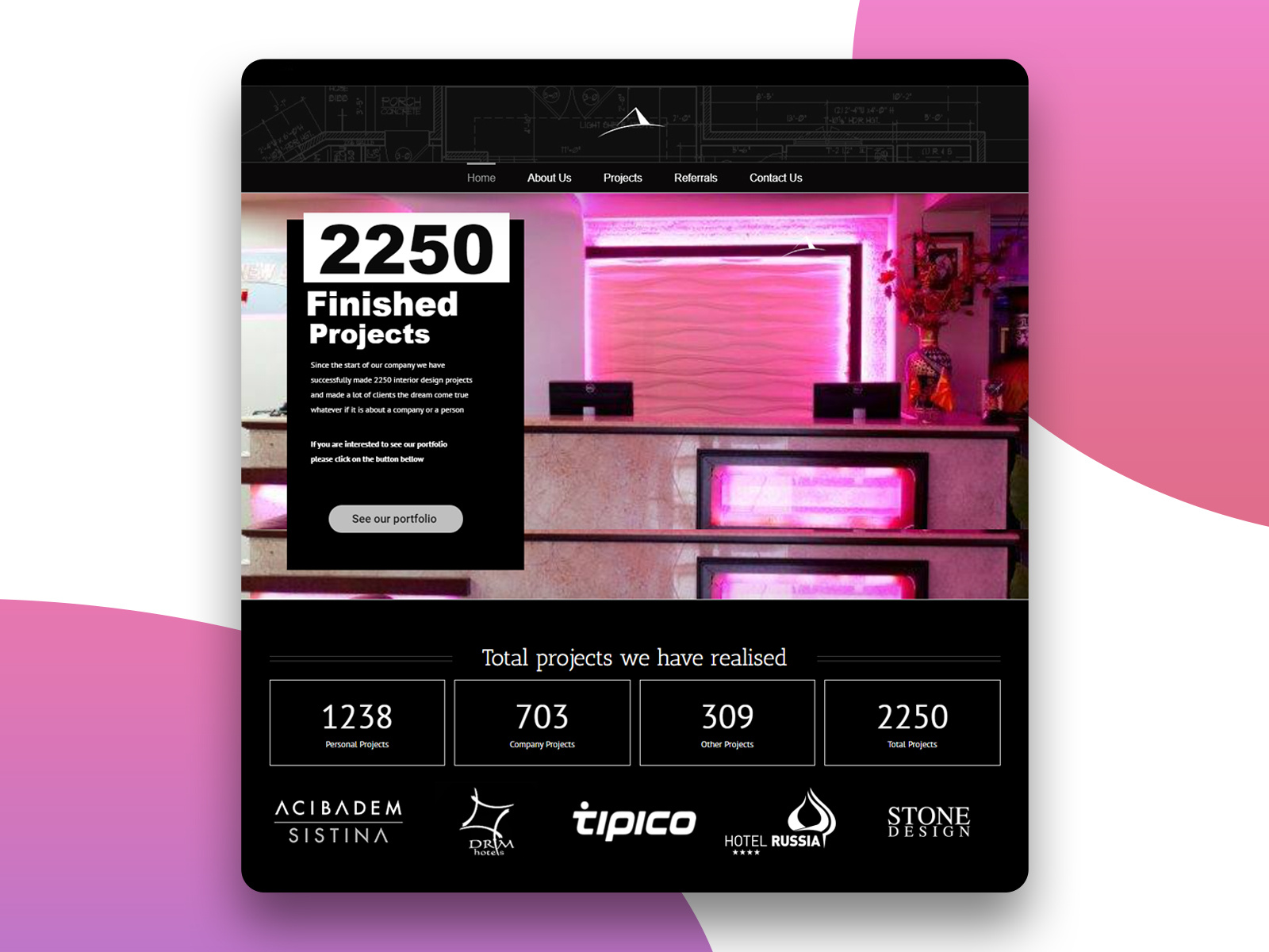 Interior Design Studio Landing Page black and white bold design design studio designs home page interior architecture interior design landing page landing page design landing page ui ui design wordpress design