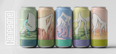 Canpagne Cans abstract branding cocktail craftbeer creature design illustration logo low brow pack package package design packaging packaging design pen and ink stipple surreal