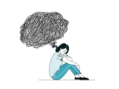 Overthinking adobe illustrator alone anxiety character depressed duotone flat flatillustration illustration illustrator linear linear illustration lineart loneliness mental health mentalhealth overthinking sad vector woman