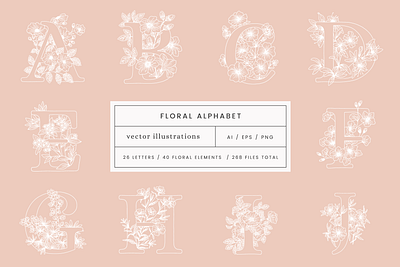 Floral Alphabet Vector Illustrations creative market design drawing floral flowers graphicdesign illustration nature plants vector