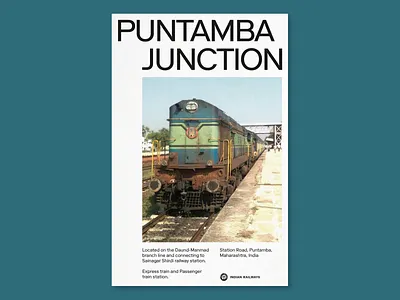 Wikipedia Challenge - Puntamba Junction V1 aesthetic brutalism brutalist brutalist design clean colorful india layout design poster poster a day poster art poster challenge poster design posters train train station travel typography