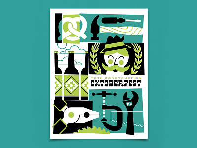 Oktoberfest Poster beer bottles hammer hat mustache oktoberfest plyers pretzel saw screwdriver tools vice wrench