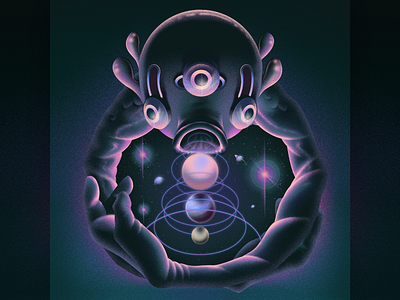 OOO alien cover creature dribbble galactic hello hellodribbble illustration ozoyo planet purple sound space sphere spiritual