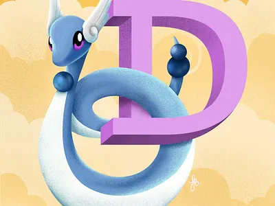 D for Dragonair - Pokémon Alphabet alphabet illustration lauren draws pokemon pokemongo