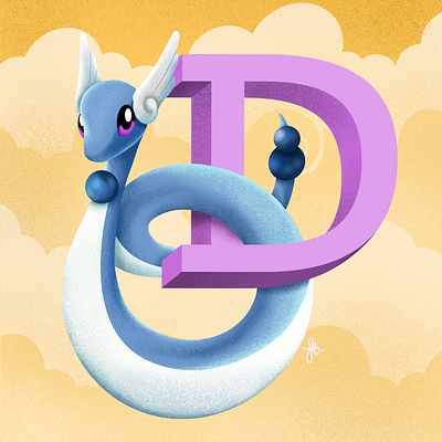 D for Dragonair - Pokémon Alphabet alphabet illustration lauren draws pokemon pokemongo
