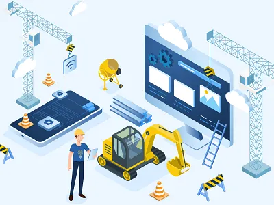Isometric Scene app design builder building building site character construction digital illustration isometric isometric design isometric illustration isometry scene software software design tech vector web