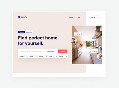 Pinql.com Real estate from France agency app branding design flat minimal ui web webflow website