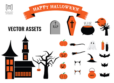 Halloween vector assets bat coffin graphic design halloween haunted house icon illustraion illustrator pumpkin vector