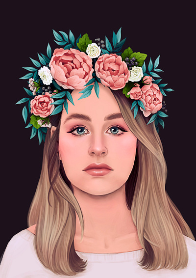 Portrait of a friend adobe photoshop digital female portrait flowers girl illustration illustration peonies portrait realism realistic realistic drawing whimscal