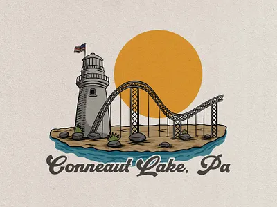 conneaut lake badge vintage hand drawn design illustration art badge badge logo design graphic design illustrator retro tropical vector vintage badge