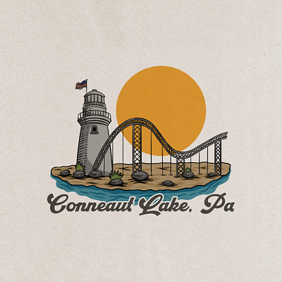 conneaut lake badge vintage hand drawn design illustration art badge badge logo design graphic design illustrator retro tropical vector vintage badge