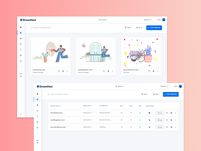 Websites & Domains cards dashboard design grid view list view panel ux ui design