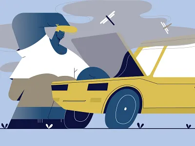 mashinka 01 01 carservice crash dragonfly funny funny character gay illustration life machine plump man smoke vector yellow