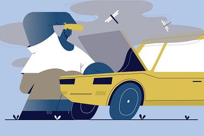 mashinka 01 01 carservice crash dragonfly funny funny character gay illustration life machine plump man smoke vector yellow