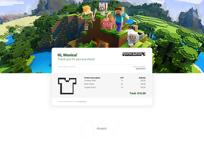 Email Receipt | Daily UI - 017 daily dailyui dailyuichallenge design digital email receipt minecraft ui uidesign