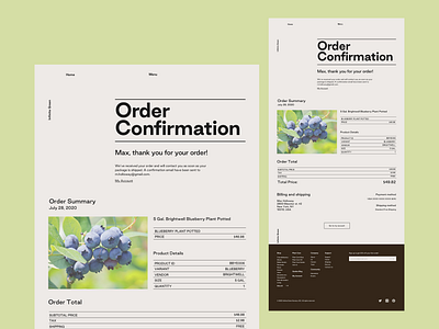 Order Confirmation branding design ecommerce ecommerce app ecommerce design ecommerce shop minimal minimal design minimal ui nursery online nursery online plant shop order order confirmation plants plants app receipt ui ux webdesign