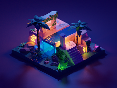Ancient Ruins 3d blender illustration low poly lowpoly lowpolyart polygon runnway