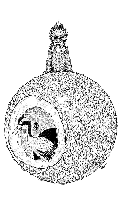 Sesame Ball asian blackandwhite chinese chinese food crane design digital digital illustration drawing food illustration random sesame ball weird
