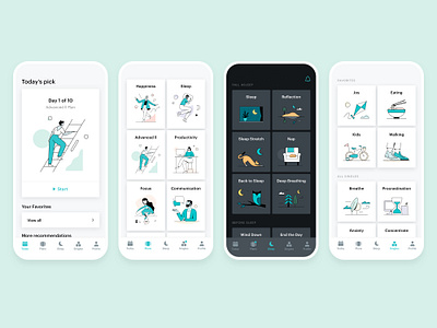 Balance Meditation App - Tabs/Pages app app design balance illustration ios app ios app design meditation meditation app meditation illustration mindfulness mobile mobile app mobile app design mobile design ui ui design uidesign user interface uxdesign uxui