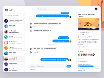 Event Chat Exploration calendar cars chart chat chatting dates grand canyon group poll links message messanger poll poll flow road trip social ui uiux web