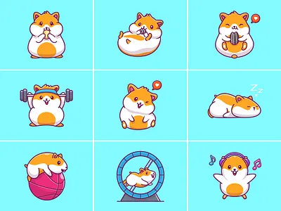 Hamster ๐น๐ป animal cartoon character cute eat fluffy gym hamster icon illustration logo mascot mouse pet rat rodent running seed sleeping sunflower