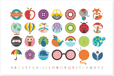 Alphabet in the Round Design for Minted.com alphabet childrens art childrens illustration digital illustration illustration illustration art illustrations poster art vector art vector illustration wall art