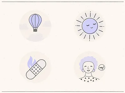 Combatting gossip bandaid clouds halftone hot air balloon laughing positivity sun