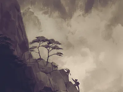 Strong Foundations digital illustration digital painting illustration landscape mountain nature sepia trees values