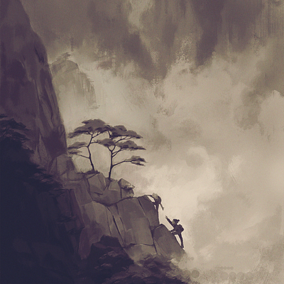 Strong Foundations digital illustration digital painting illustration landscape mountain nature sepia trees values