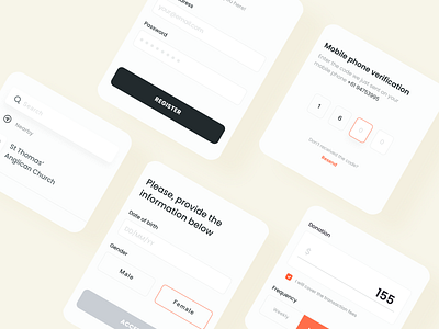 Forms UI. Charity App app design cards clean ui design interface ios design minimalism minimalist design mobile app mobile app design mobile interface registration form ui design ui elements ux