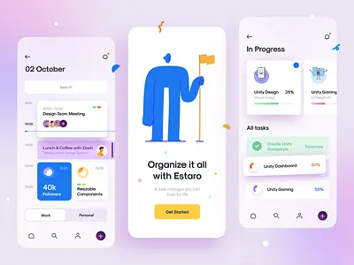 Estaro v.2 – Task Management app blur card clean clean app icon illustration minimal minimal app minimal design mobile app onboarding progress task task manager typography ui ui design ux ux design