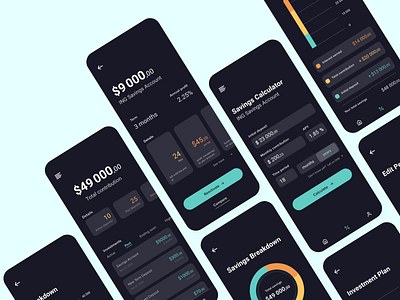 Personal finances app || Dark Theme app clean ui dark mode dark theme dark ui data data visualization finance fintech investment investments savings ui