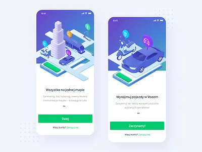Vooom – onboarding android app application cars carsharing interface ios mobile onboarding onboarding illustration product rentals scooters ui ux vector