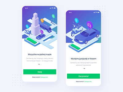 Vooom – onboarding android app application cars carsharing interface ios mobile onboarding onboarding illustration product rentals scooters ui ux vector