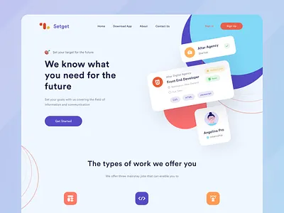 Setget Landing Page - Job Offers agency avatar blue desktop figma illustration job landing page platform purple typography ui uiux