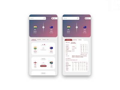 Live Cricket Score update application adobe xd app app design cricket design mobile score sports ui uidesign update ux uxdesign