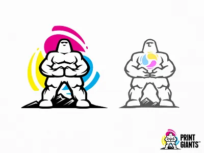 Print Giants athlete big branding cartoon character design giant illustration ink logo man mascot mountain muscle photoshop print service sketch sticker vector