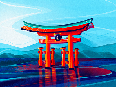 Japan 日本 ⛩️ bright contrast gradient graphic illustration japan procreate procreate 5x temple torii travel