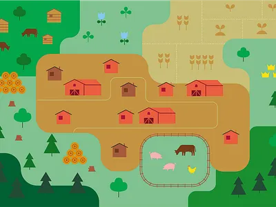 farmers and fields farming forest icons illustration infographics map nature simple vector